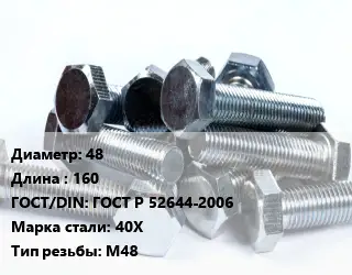 Болт 48х160 ГОСТ Р 52644-2006 Сталь: 40Х М48